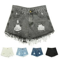 Ketyyh-CHN kratke hlače za žene Ležerne prilike ljeta Mid Riješke kratke hlače s džepovima Siva, XL
