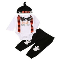 Canrulo Baby Boy Odeća Moja prva odjeća za Halloween Outfit Dugi rukav Bowknot Romper Ghost Ispis hlače + šešir postavljen bijeli 3-mjeseci