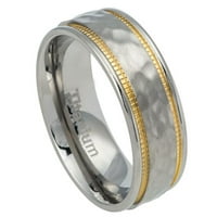 Prilagođeni personalizirani graviranje vjenčanih prstena za prsten za njega i njezine titanijumske trake Titanijumski prsten koji su čekirali središte žute ip milgrain stranice