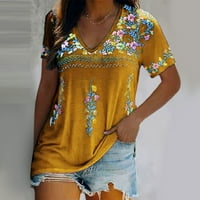 Modni ženski labavi ljetni boemski print V izrez kratki rukav majica na vrhu u neformalnim situacijama