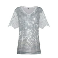 Ženska ljetna majica V-izrez kamuflaža kratkih rukava za bluzu s rukavima Grey XXL