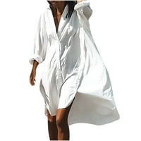 Haljina s dugim rukavima za žene Ispis uzročno-majica s V-izrezom Dugulja majica Bijela XL
