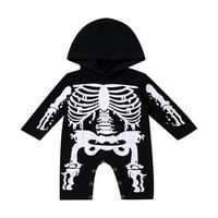 MultiTružni novorođeni dječački kombinezon Halloween Skelet skelet Print casual s kapuljačom s dugim