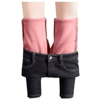Ženska moda Soild plišani traperice visoki struk zadebljani uska zglobne duksere tople casual pantalone ružičaste 28