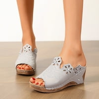 DMQupv ženske prozračne sandale za šetnju vezene kože otvorene nožne cipele na petu debele jedinice
