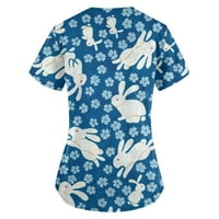 Ženski ljetni vrhovi Ženski etnički tiskani kratki rukav V-izrez V-izrez Radni džep bluza Dame Top Blue 2xl