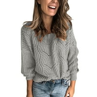 Sivi džemperi za žene okrugli vrat dugih rukava džemper od pune boje labav pulover šuplji džemper ženski