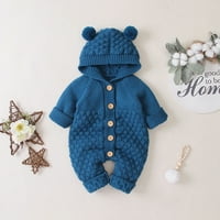 Dvorac Unise Baby Boy Girl Slatka 3D medvjedi uši kapuljač pleteni džemper s dugim rukavima, ukupna odjeća Zimska topla odjeća 12-mjeseci plava