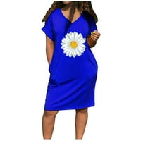 Mini haljine za žene Ležerne prilike cvjetno tiska V-izrez Haljina s kratkim rukavima Izbačena džepa