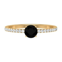 Okrugli crn sONITNI Prsten sa dijamantskim bočnim kamenjem za žene, 14k žuto zlato, SAD 6.00