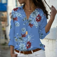 Žene plus veličine Labavi ispis V-izrez gumba za bluzu za bluzu pulover na vrhu majica, molimo kupiti jednu ili dvije veličine veće