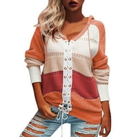 Dukseri za žene Trendy Novi kardigan zavezati džemper s dugim rukavima kontrastna boja za patchwork