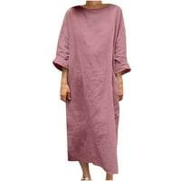 Pamučne haljine za žene casual ljetni kratki rukav okrugli vrat pamučni posteljina srednje sjajne majčine
