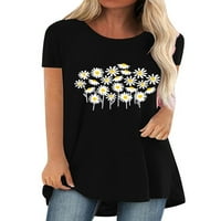 Pfysire Women Ljeto kratki rukav cvjetni print duge majice Tuničke vrhove crne 5xl