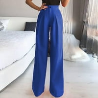 Eczipvz ženske hlače Žene pune visokog struka ravno širom hlače za noge elastične ležerne pantalone plave, 3xl