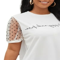 Ženski bijeli slogan okrugli vrat Casual kratkih rukava plus veličine majica