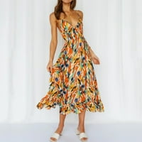 Puawkoer žene Ljetna haljina cvjetni boho špageti kaiš dolje haljina Swing midi plaža haljina labava