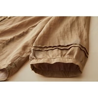 Homodles ženska pamučna i posteljina majica - casual crewneck labav retro vrhovi Khaki veličine xl