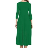 Vjenčane haljine za žene službene žene dugih rukava moda tanak fit udoban gumb V-izrez punog boja casual haljina zelena s