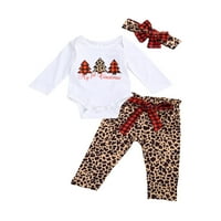 Bagilaanoe Newborn Baby Girgin Outfits Print Dugi rukav rub Tors + Pleaid Leopard Print pantalone +