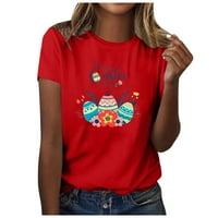 Hanas vrhovi ženske modne ležerne ulješke tiskane majice kratkih rukava s pulover okruglim vratom crvena