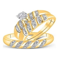 Jewels 10kt Žuto zlato Njegova njegova okrugla Diamond Solitaire Usklađivanje vjenčanog set CTTW Veličina