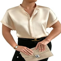 Ženska plus elegantna košulja sa čvrstim postoljem kratkih rukava marelica plus veličina Bluze