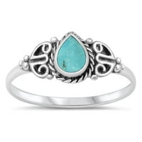 Vaša boja vintage keltski simulirani tirkizni prsten. Sterling srebrni pojas plavi cz ženski veličine