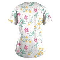 Ženski bluze Ženski modni cvjetni print TOP V-izrez kratki rukav rukav s džepovima tiskani vrhovi T-majice