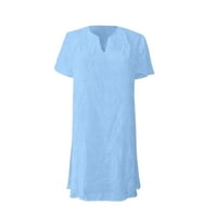 Ljetne haljine za žene V-izrez Kratki slobodno vrijeme A-line pune haljine kratkih rukava svijetlo plava