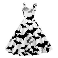 Sehao Women Halloween Print bez rukava 1950-ih Domaćica večernja party mamurska haljina bijela m