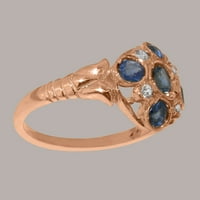 Britanska napravljena 10k Rose Gold originalni prirodni safični i kubni cirkonijski ženski prsten -