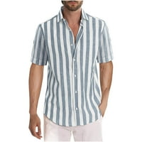 pamuk Regular Fit kratki rukav Ležerni havajska majica za muškarce Ljeto dugme Dolje Striped Print