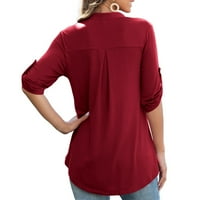 Ženske plus veličine casual vrhovi Čvrsti kratki rukav V izrez bluze tuničke vrhove crvene m