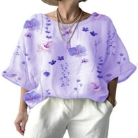 Prednjeg swwalk dame Ljeto vrhovi Crew Crt Majica Floral Print T Majica Žene Labavi tee rupu tunika