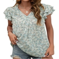 Bomotoo žene šifon vrhovi cvjetni print majica V izrez tunika bluza casual tee za odmor majica plave