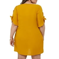 Ženska casual obična žuta okrugla vrata tunika kratkih rukava plus veličina haljina