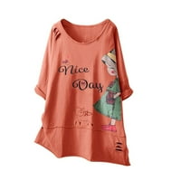 Grafički tinejdžeri za žene Modne žene O-izrez kratki rukav Cartoon Print Pamuk i posteljina Top bluza