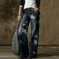 Frostluinai Jeans traper pantalone za žene čišćenje Ženske modne udobne tiskane ravne traperice casual