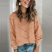 SNGXGN prevelizirani džemper za žene za žene dugih rukava pletene košulje V izrez pulover džemperi za