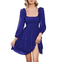 FINELYLOVE Ljetne haljine sitne ljetne haljine V-izrez Čvrsti dugi rukav bodycon plavi