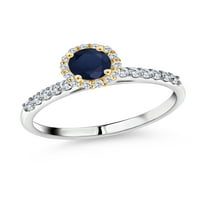 Gem Stone King 0. CT Blue Sapphire G-H Lab Grown Diamond 10k bijeli zlatni prsten sa žutim zlatnim zupcima