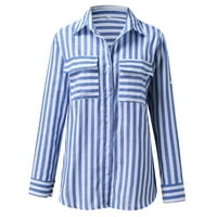Ženska bluza Ležerne prugaste ispisane tipke V-izrez Pocket za bluza s rukavima, labav Blusas Para Mujer