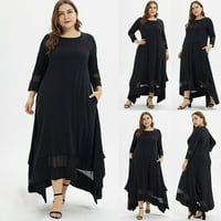 Modne žene plus veličine čvrsta tri četvrtina rukava muslimanska duga haljina crna xxl