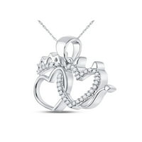 Jewels 10kt Bijelo zlato Ženo okruglo Diamond Double Heart Privjesak CTTW