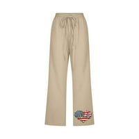 Fartey ženske pamučne platnene kafe hlače prozračne ležerne američke pantalone za klopke za srce elastični