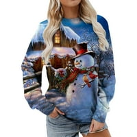 Žene zimske casual božićne grafičke vrhove dugih rukava dugih rukava pulover okrugla vrata bluza svijetlo