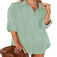 Nizieer za žene bluze rever na vrhu vrhova majica Elegantna tunika košulja dugih rukava zelena m