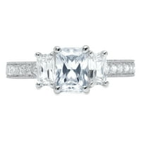1. CT Sjajni smaragdni rez Clear Simulirani dijamant 18k bijeli zlatni pasijans sa akcentima tromjenski prsten sz 10.5