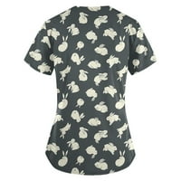 Bazyrey bluza za žene Ženske etničke tiskane kratkih rukava V-izrez V-izrez Radna džepa bluza crna xxxxxl